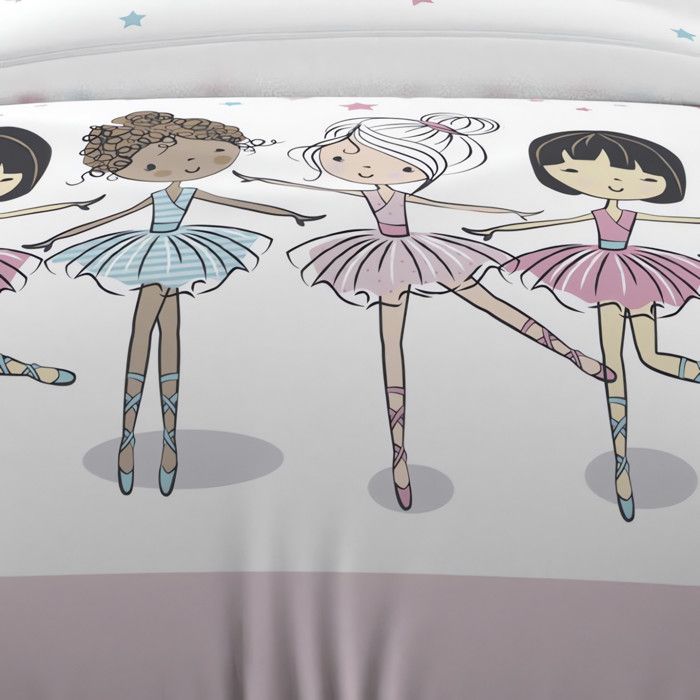 Parure housse de couette 140x200 cm DANSEUSES rose, 100% coton 57 fils/cm2, par Soleil d'Ocre