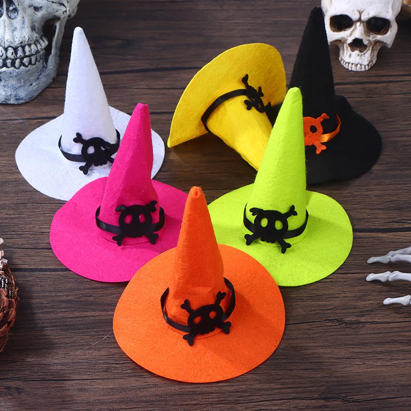 3Pcs Miniature Dollhouse Mini Color Felt Witch Hats For Halloween House Decoration Dolls Accessories Kids Play Toys Witch Hats