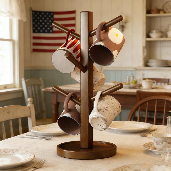 Stojak do przechowywania kubków na wodę Drewno lite Odwrócony uchwyt na kubki Nośność Możliwość piętrowania Biurkowy wieszak na kubki do Kuchni Restauracji Domu