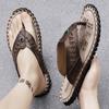 Fashion Golden Sapling Beach Flip Flops Summer Men's Shoes Genuine Leather Flats Retro Men Slippers Fashion Outdoor Slides Casual Shoe
