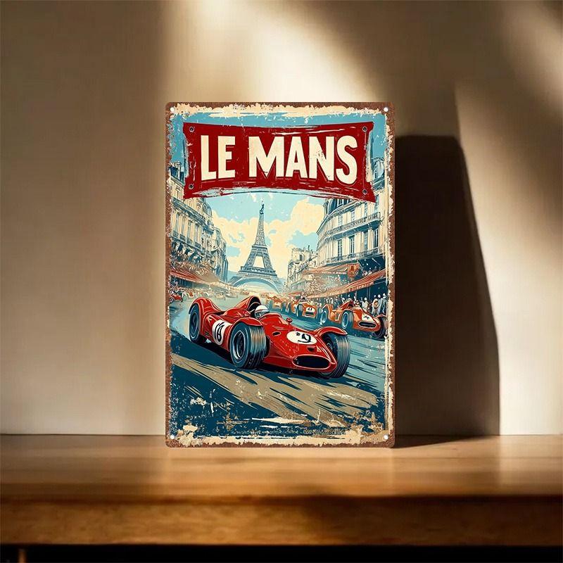 Racing Car Retro Style Metal Decorative Painting for Garage Room Decor