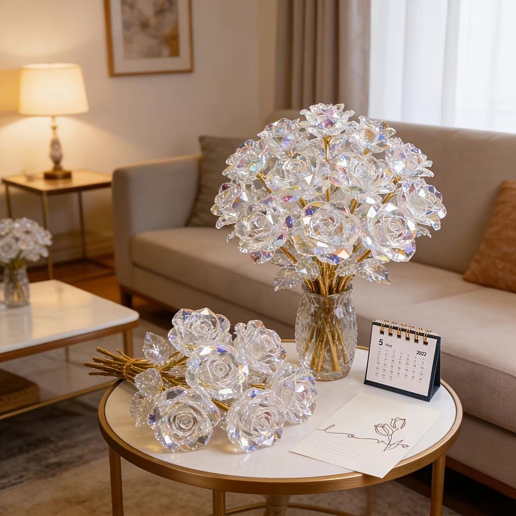 Sparkling Eternal Crystal Roses, Artificial Crystal Flowers, Realistic Rose Bouquet