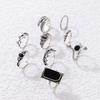 Vintage Black Gemstone Set Nine-piece Ring, Geometric Snake Crown Leaf Ring Set