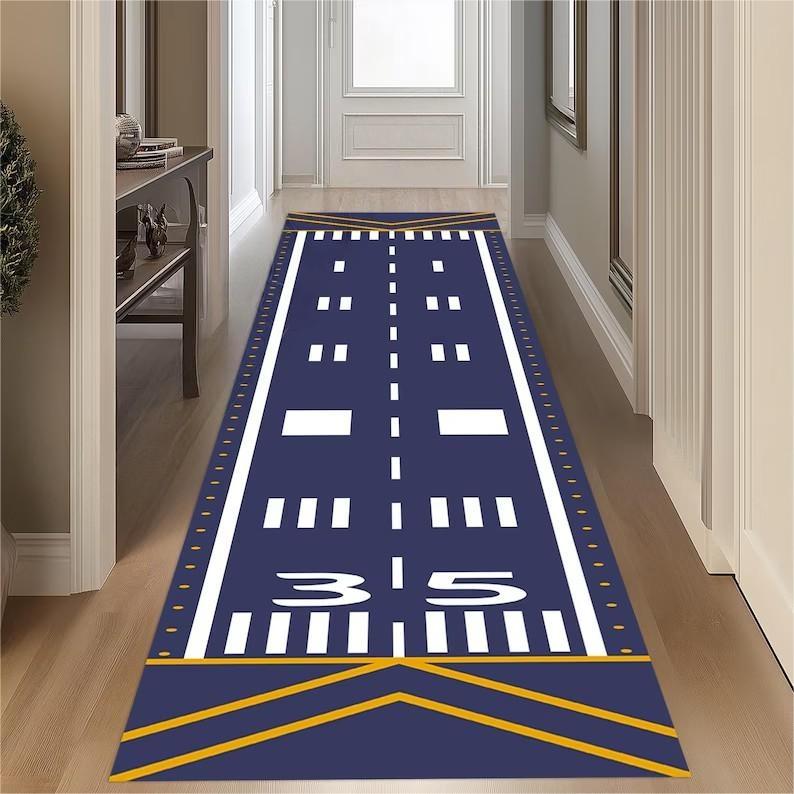 Runway Rug Runner Airport for Airlines Track Aircraft Plane Lover Ground Game Carpets for Living Room Bedroom Decor Home Mat