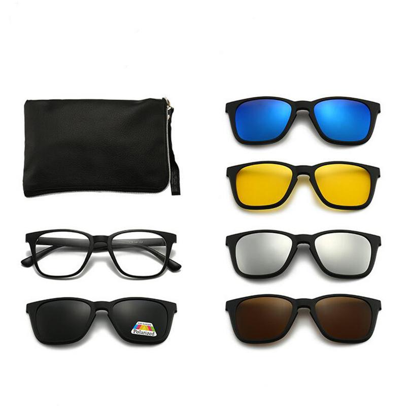 Magnetisk Klemme Firkantet Nærsynthet Solbriller Menn Kvinner Med 5 Clip-On Solbriller Polarisert Briller med Styrke 0 -0.5 -0.75 Til -6.0