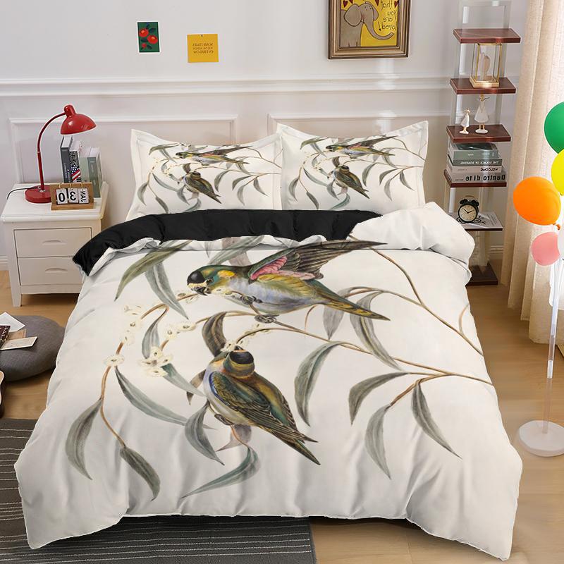 Cartoon Bird Print King Queen Duvet Cover Colorful Cute Pet Birds Bedding For Adult Fashion Animal 2/3pcs Polyester Quilt Cover