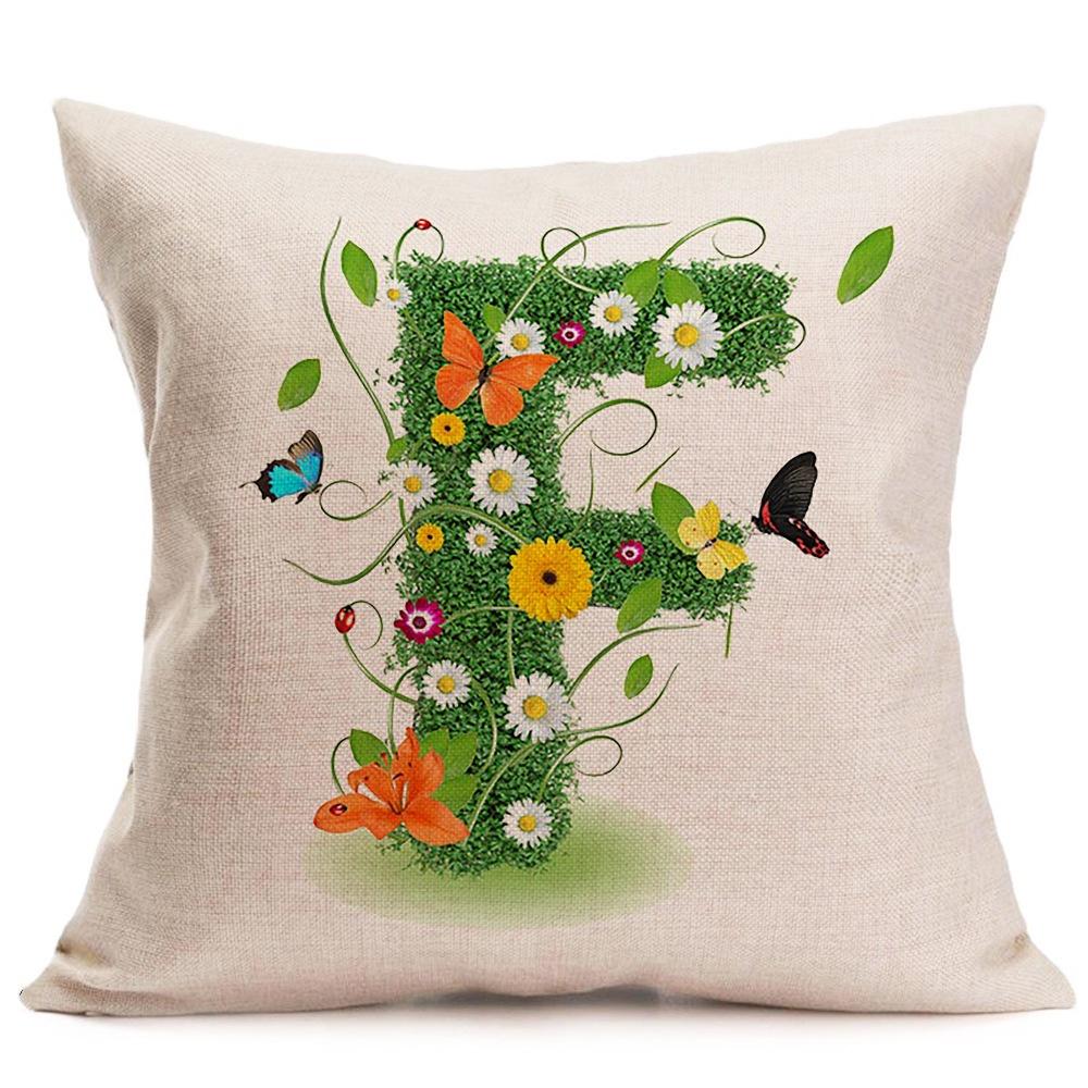 45 x 45 cm, englischer Buchstabe, Gras, Blütenblatt, Dekokissenbezug, Kissenbezug, Kissenbezug ohne Kern