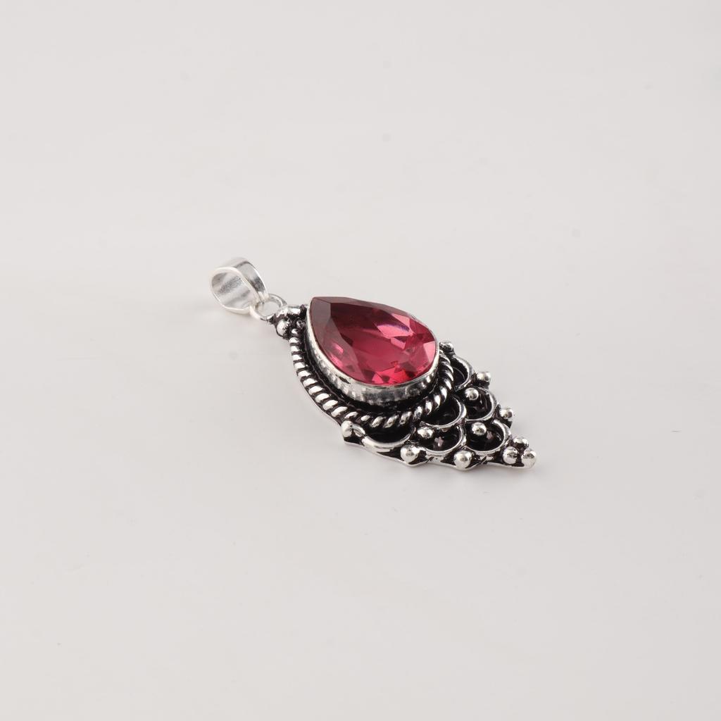 Pink Tourmaline Gemstone 925 Sterling Silver Designer Pendant 1.5" Gift For Mother PP-70-12
