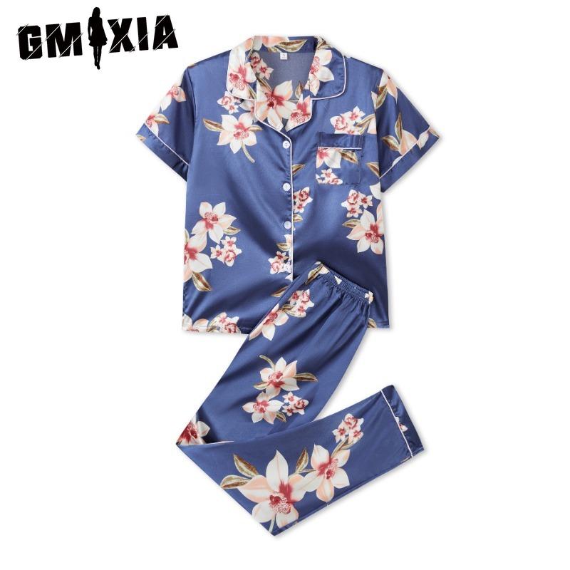 

GMXIA Women s Elegant Luxury Loungewear Two Piece Short Sleeve Long Pants Pajama Set XL