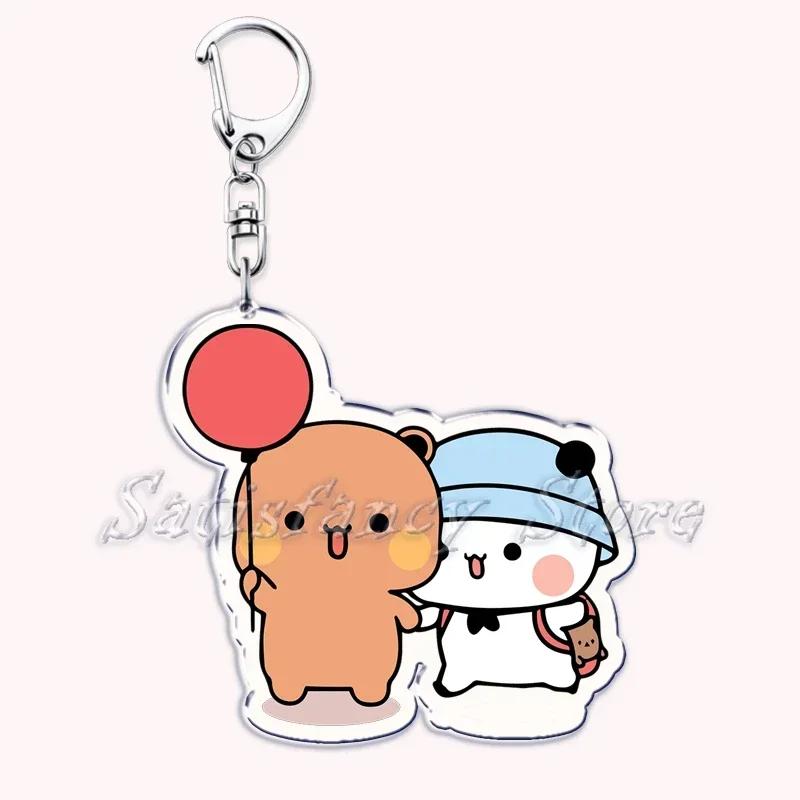 Cute Bubu Dudu Love Keychains Couple Bear Panda Acrylic Keyring for Accessories Bag Pendant Key Chain Jewelry Fans Lovers Gifts