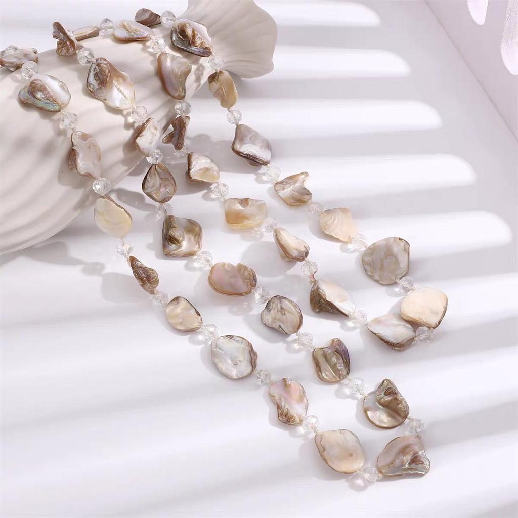 JMXD-Retro Shell Crystal Beaded Long Necklace, Sweater Chain Women's Light Luxury High-end Fashion Temperament Accessories