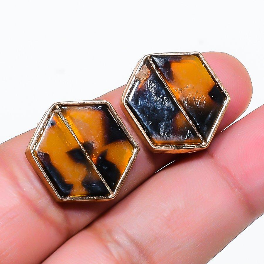 Natural Montana Agate Gemstone Brass Jewelry Earring 0.79 RE-14