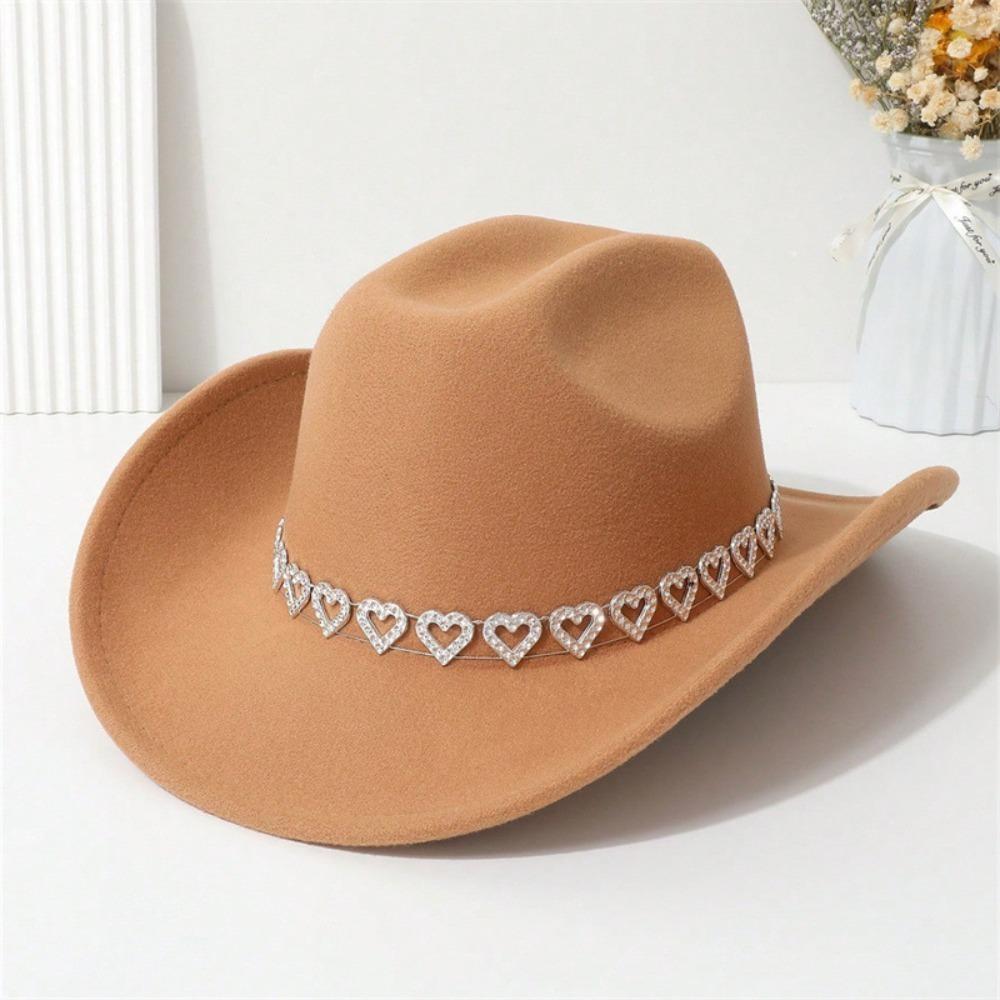 Fashion Breathable Jazz Knight Hat Heart-Shaped Diamond Solid Color Cowboy Hat Wide Brim Sun Hat For Men Women