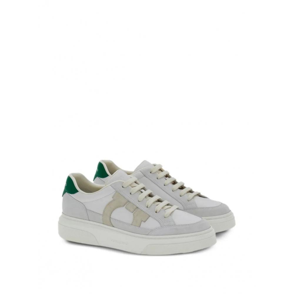 Salvatore Ferragamo Ferragamo Gancini Patch Calfskin Sneakers White