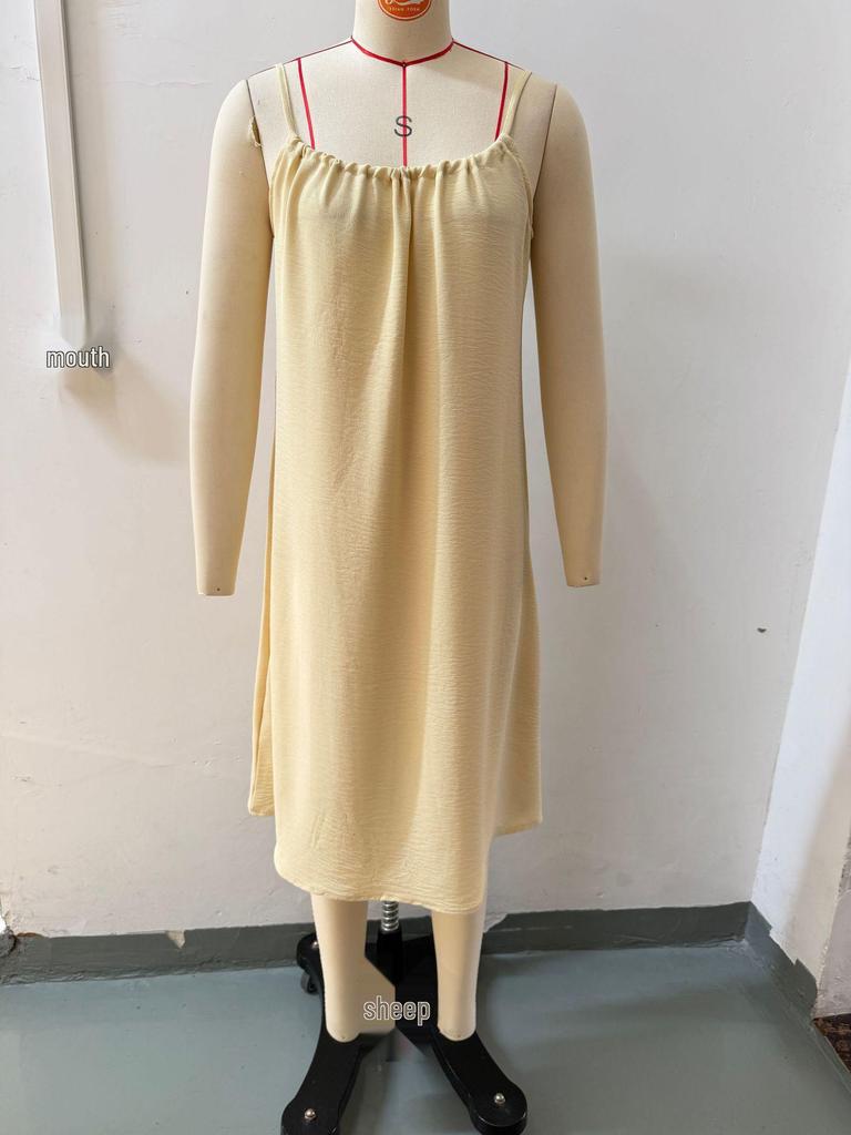 2026 European & American Ice Silk Pleated Drawstring Backless Camisole Mini Skirt Beach Dress for Women