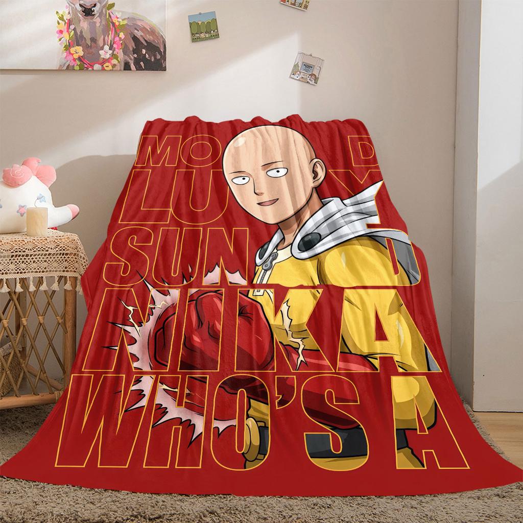 One Punch Man Home Textile Flannel Blanket, Printed Cartoon Style for Couch and Bed, Warm Comfortable Travel Throw_LIAN