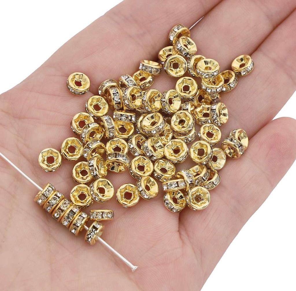 Crystal Rhinestone Metal Space Beads Loose Spacer Beads for Earring Bracelet NecklaceKeychain DIY Jewelry Findings Making Accessories