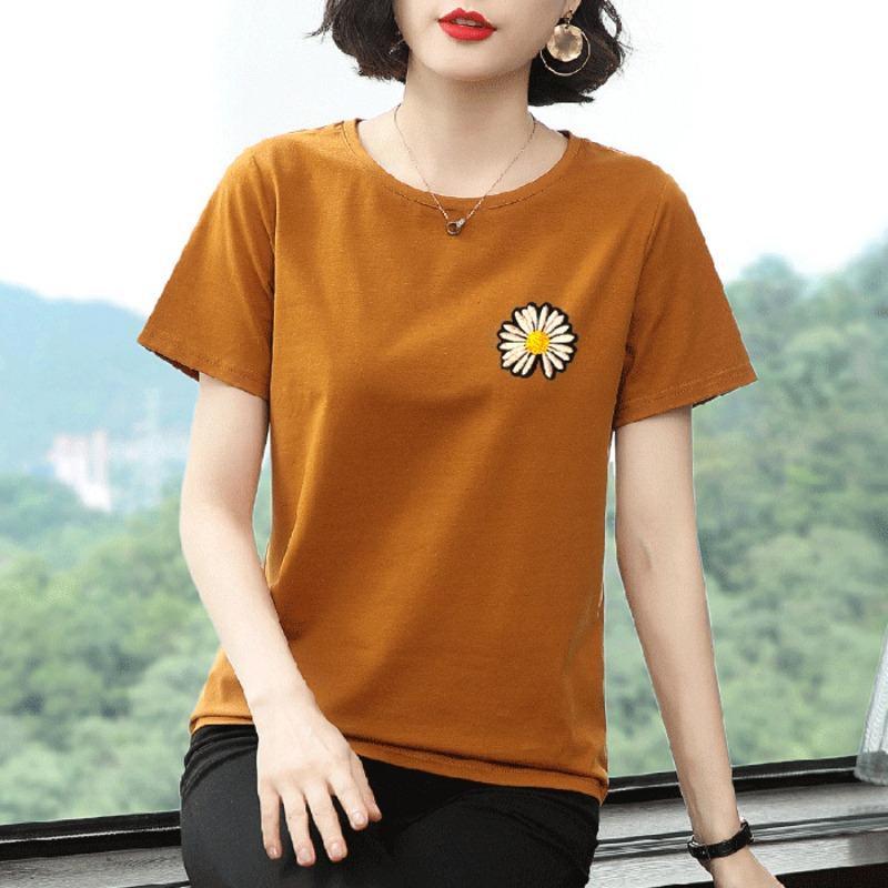 Short-sleeved T-shirt for Women, Summer New Trend Printing Middle-aged Korean Version Loose T-shirt Large Size Fat MM Top