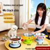 Anti-Blackening High-Leg Stainless Steel Cat Bowl - Non-Slip, Colorful Design