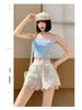 Women's Summer High-Waist Lace Sports Shorts - Casual, Loose, A-line, Wide-Leg, Three-Quarter Pants