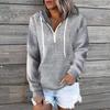 Women Fall Winter Hoodie Drawstring Relaxed Fit Pullover Long Sleeve Waffle Texture Leisure Soft Warm Zipper Decor Hooded Sweatshirts W