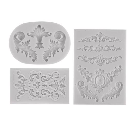 3Pcs Baroque Style Silicone Mold Flexible Non-Stick Flower Lace Mold Fondant Chocolate Decorating Tools for Wedding Birthday