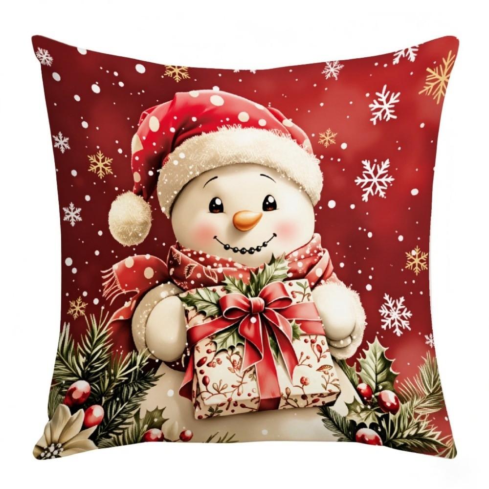 Soft Throw Cushion Case 2D Printed Snowman Pillow Cover Cartoon Cute Santa Pillow Cover Car