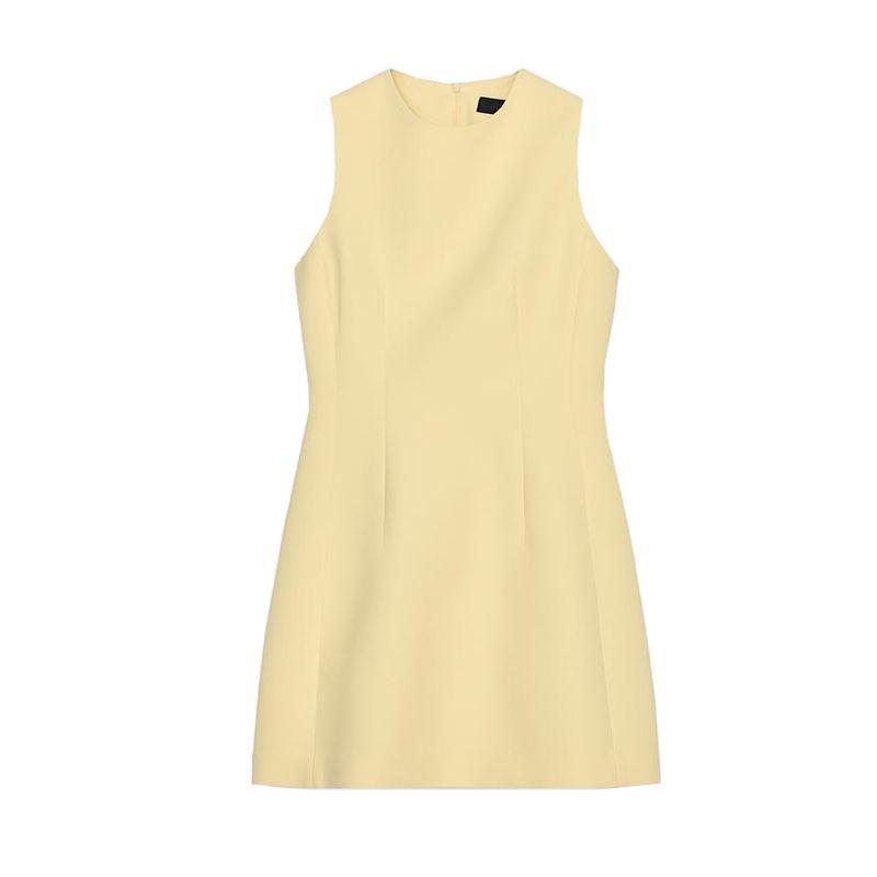 Summer New Product Women's Clothes French Pleated Design Hem Fluffy round Neck Short Sleeveless Dress 3123281