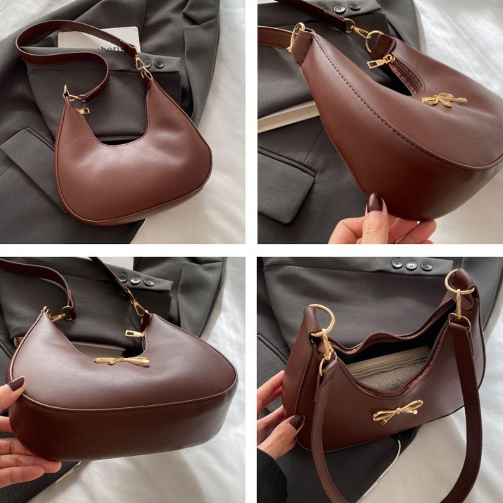 Handbag Bow Shoulder Bag PU Leather Crossbody Bag Casual Crescent Bag  Travel