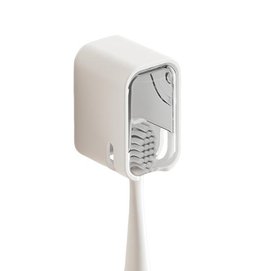 Elektrischer Zahnbürstenhalter Wandmontiert Staubdicht Transparente Klappabdeckung Kein Bohren Starker Klebstoff Feuchtigkeitsbeständig Wasserdicht Zahnbürsten-Organizer