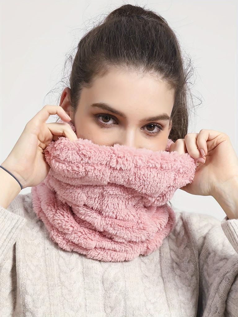 Faux Fur Plush Infinity Scarf Solid Color Soft Neck Gaiter Cute Plain Coldproof Neck Warmer Ski Mask For Women Daily Uses Winter Outdoor