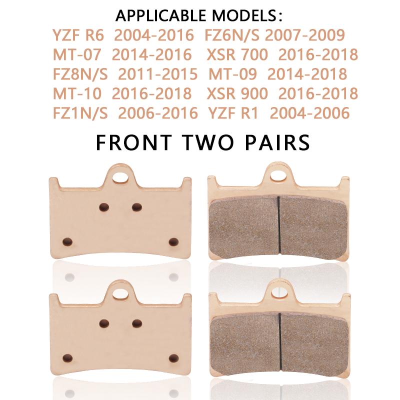 Motorcycle Front Rear Brake Pads Disc For Yamaha YZFR6 YZF600 2004-2015 YZFR1 1000 2004-2006 FZ1 FZ6 FZ8 MT07 MT09 MT10 XSR700 X Front 1 pair