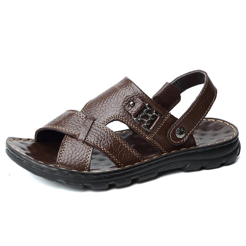 Men's sandals men's outer wear 2025 summer new leather beach shoes dual-purpose sandals breathable cowhide dad shoes