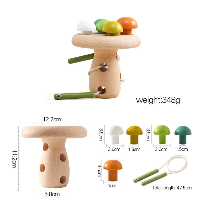 

Montessori Wooden Lacing Toy for Kids DIY Mushroom 3D Threading Toys Fine Motor Skill Preschool Stringing Toys For Kid Baby Gift