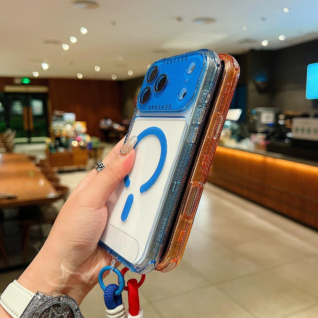 For iPhone 17 Pro Max Magnetic Case Clear Colorful Frame TPU + PC Phone Back Cover with Lens Film/Strap