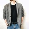 Men Sweater Cardigan Lapel Slim Leisure Single Breasted Solid Color Casual Cardigan for