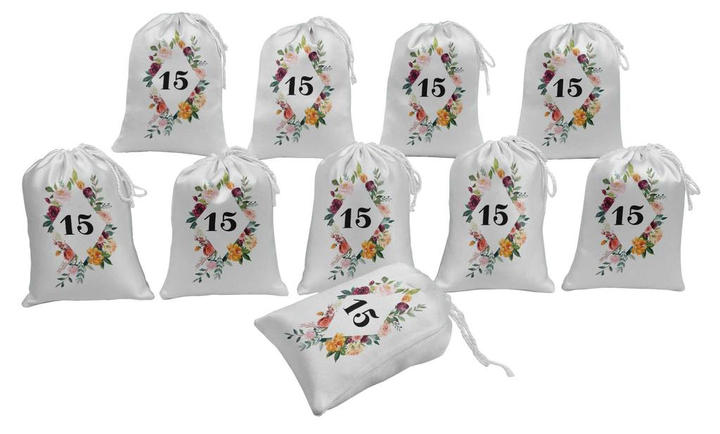 Darling Souvenir Purple Floral Quinceanera Party Supplies Drawstring Pouches Favor Bags 15