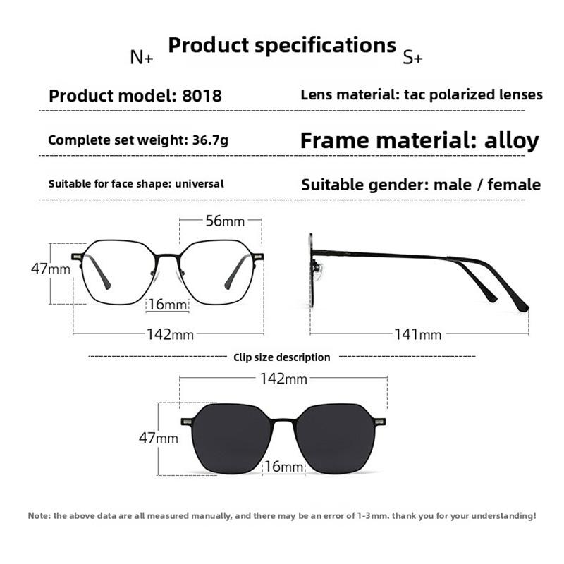 3 In 1 Sunglasses Magnetic Glasses Paired Prescription Polarized Clips Night Vision Goggles Nearsighted Irregular Metal