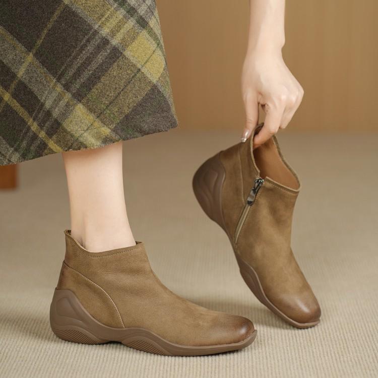Retro Style Polished Square Head Thick-soled Martin Boots Women's 2025 New Leather Fashion Wedge and Ankle Boots Soft-soled Short Boots
