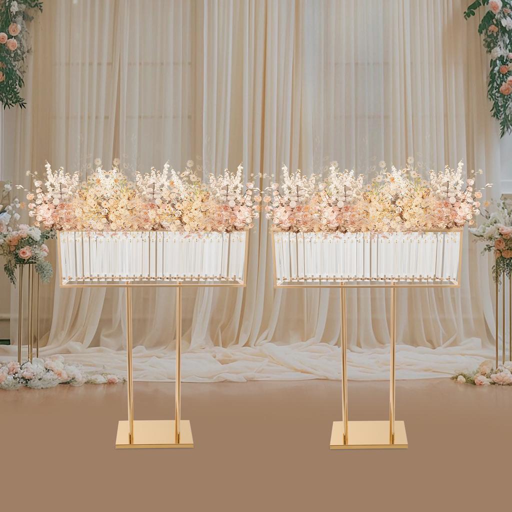 2-Pack Gold Square Crystal Flower Stands for Wedding Centerpieces, 11 lbs/5kg Max Load Each, 35.4x27.6in Modern Crystal Displays