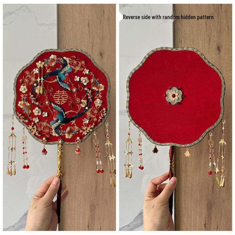 Whale Deer Double-Sided Round Fan - Original Magpie & Laughing Dove Design for Bride Wedding Gift