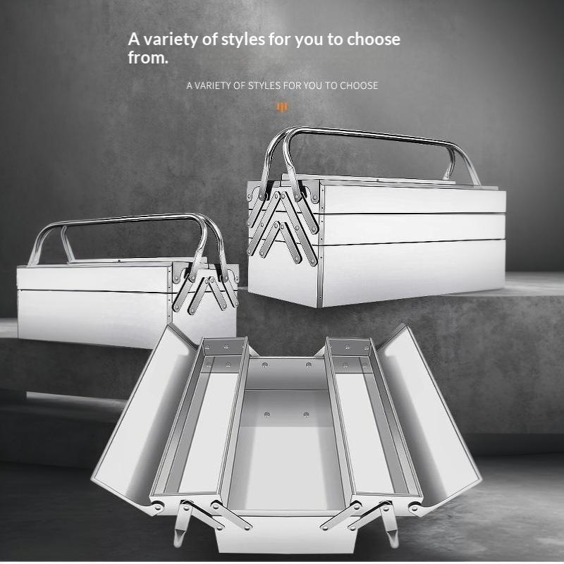 Stainless Steel Foldable Tool Box Multi Layer Portable Hardware Storage Case For Auto Repair Household Tool Organizing Work Use