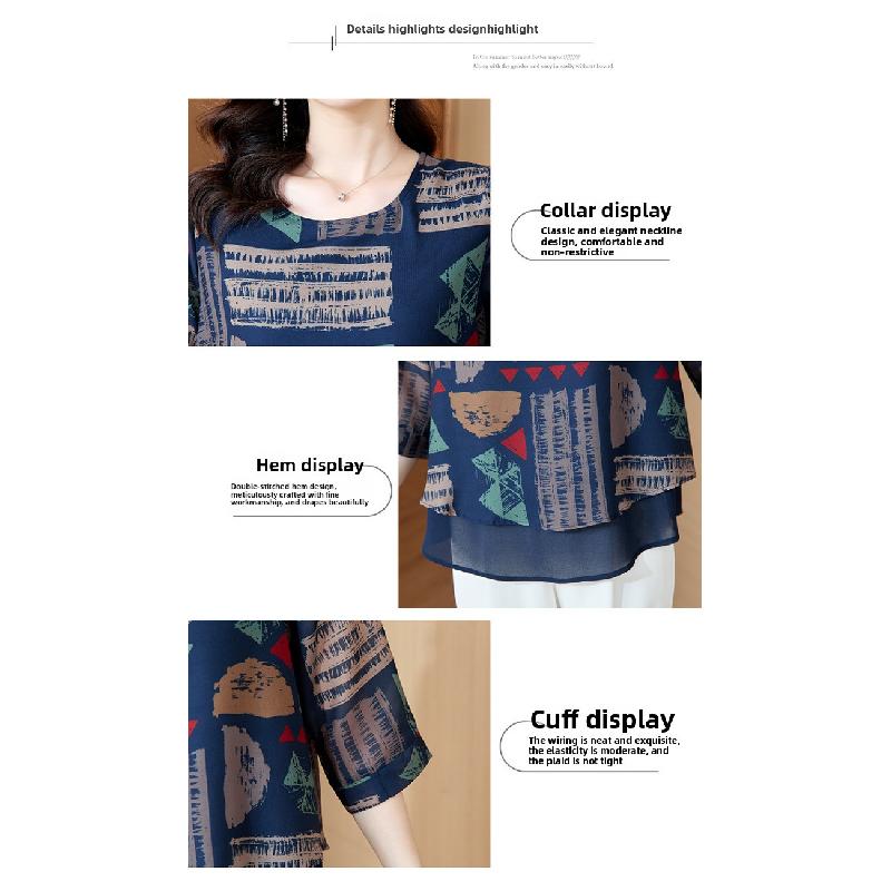 New Fashion Casual Short-sleeve Chiffon Blouse for Women, Summer Loose-fitting Pullover Plus-size Top