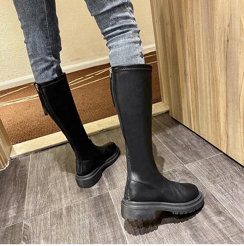 Herbst Winter Frauen Wohnungen Heel Frauen Lange Stiefel Hohe Qualität Weiche Leder Damen Ritter Stiefel Casual Knie-hohe Stiefel