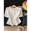 Summer new Korean three-dimensional flower collar lace-up shirt femininity short-sleeved top