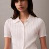 Calvin Klein Casual Striped Texture Polo Short Sleeve Knit Top Women tops White 47AB304-YAA