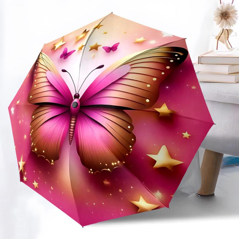 1pc Butterfly Stars Automatic Opening/Closing Umbrella with Operation & Windproof Canopy - Folding Design, Holiday Gift yy260225197