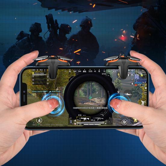 1 Pair Gaming Trigger Mobile Controller Frequency Conversion 4 Adjustable Speeds Four-Finger Linkage Phone Shooter Gamepad