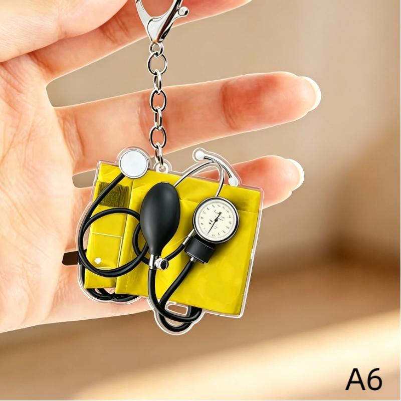 Aesthetic Blood Pressure Monitor Acrylic Keychain 1Pcs 2D Pendant Durable Key Ring for Backpack Medical Staff Gift
