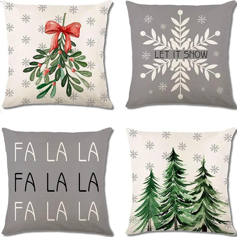Winter Series Christmas Eve Linen Pillowcase Home Living Room Sofa Bedroom Cushion